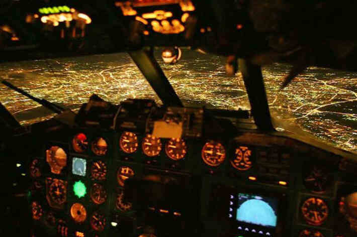 Moscow at Night from Cockpit